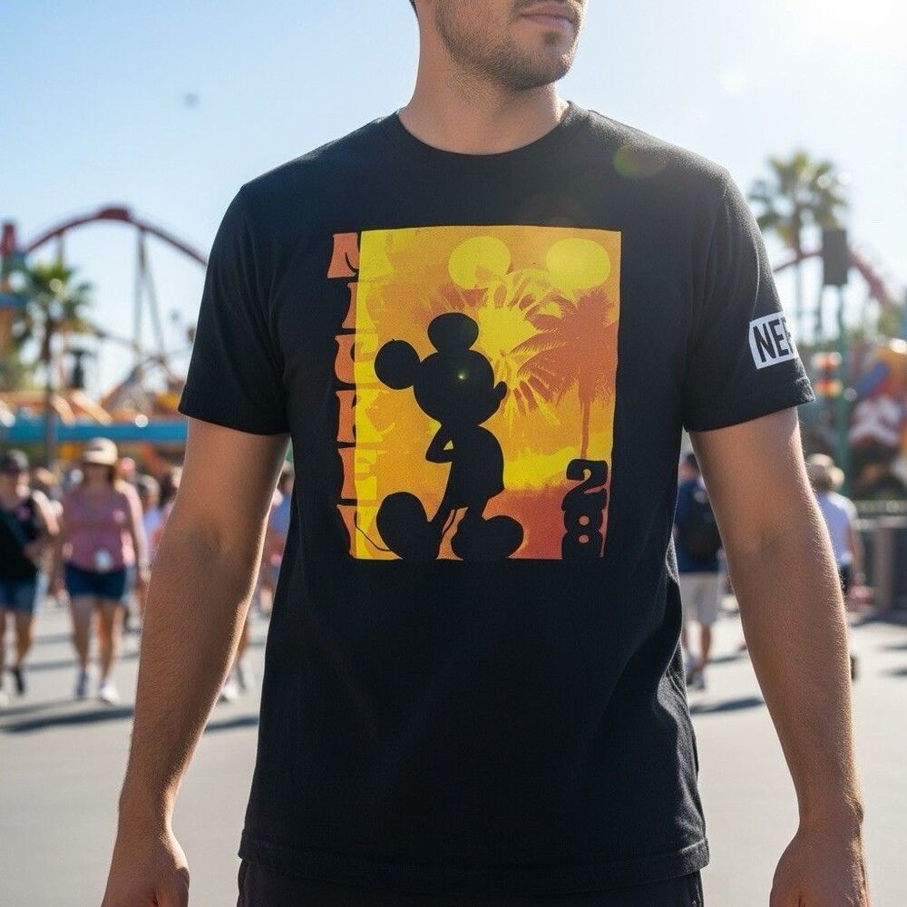 NEFF x Disney Mickey Mouse Sunset Graphic T-Shirt Black Unisex Size Large Large